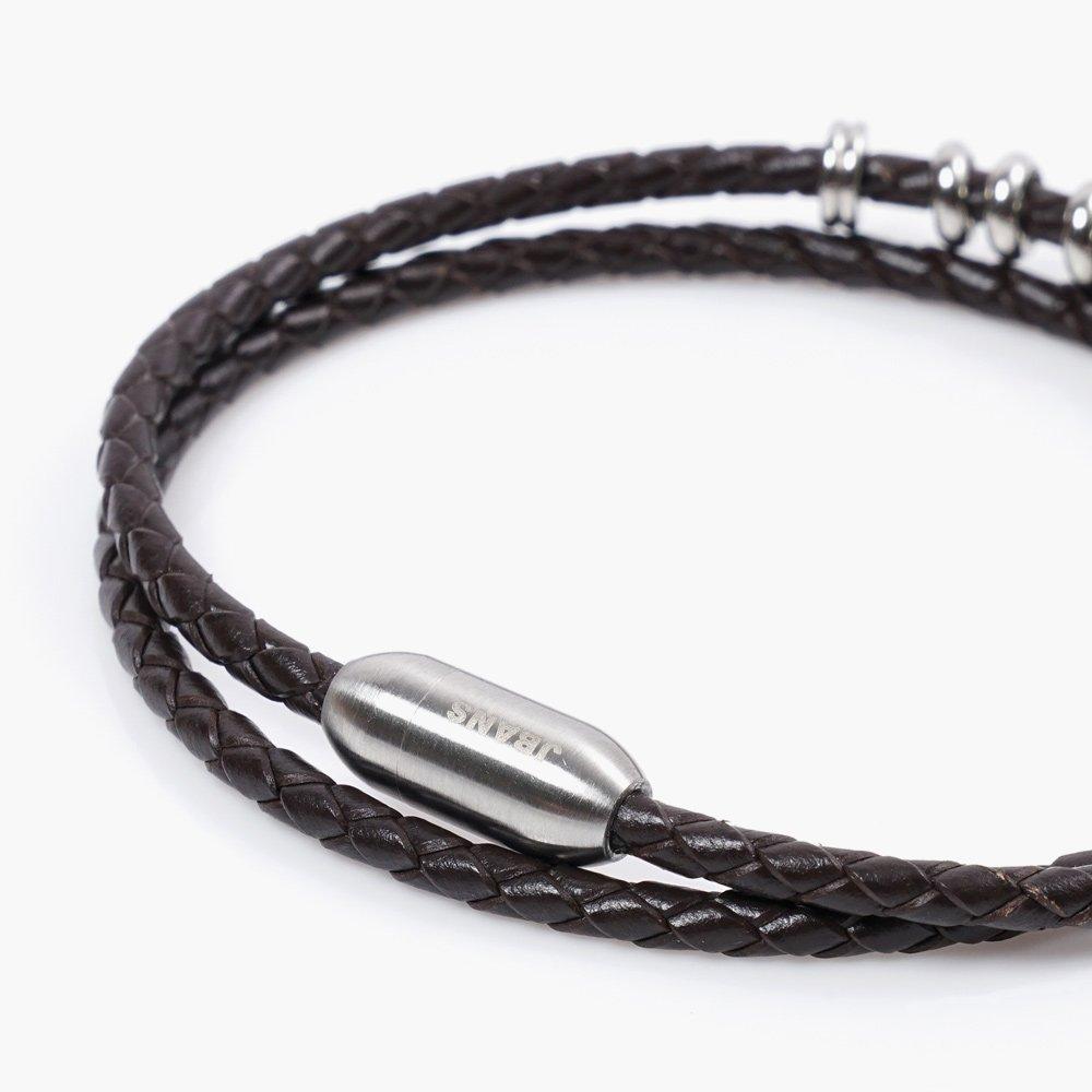 Surgical Steel Ring Point Slim Leather Bracelet (Y2101-Ac041_Br)