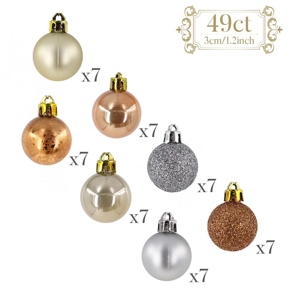 Valery Madelyn Christmas Tree Ball Set of Gold and Forest Stylish European and Nordic Style Ornaments, 3cm, 49, Copper, Design, Decorations,