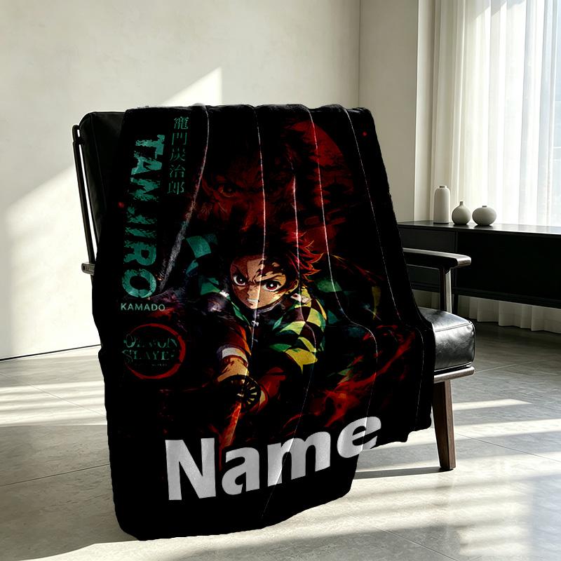 Custom Name Personalized Demon Slayer Print Blanket, Home Decor, Bedroom, Sofa, Camping, Couch, Gifts for Birthday Christmas
