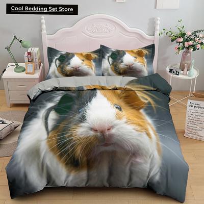 3D Guinea Pig Duvet Cover King Queen Lovely Hamster Bedding Set for Kids Boy Girl Animal Pet Mouse 2/3pcs Polyester Quilt Cover