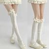 Cute Lace Ruffle Trim Frilly Over The Knee Long Socks for Women JK Girl Student Sweet Ribbon Bowknot Thigh High Stocking