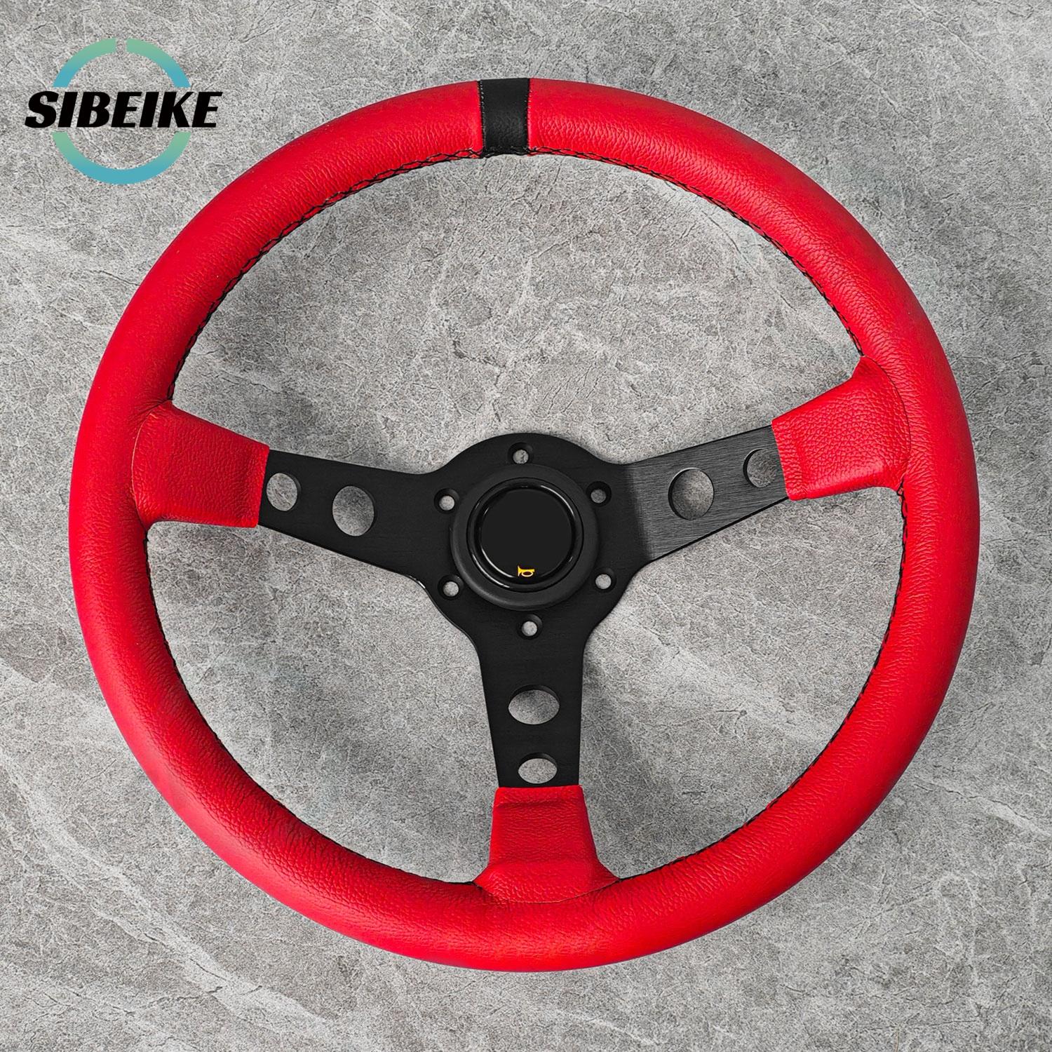 JDM Racing Red Leather Steering Wheel Universal Deep Dish Sports Drifting Steering Wheel красный