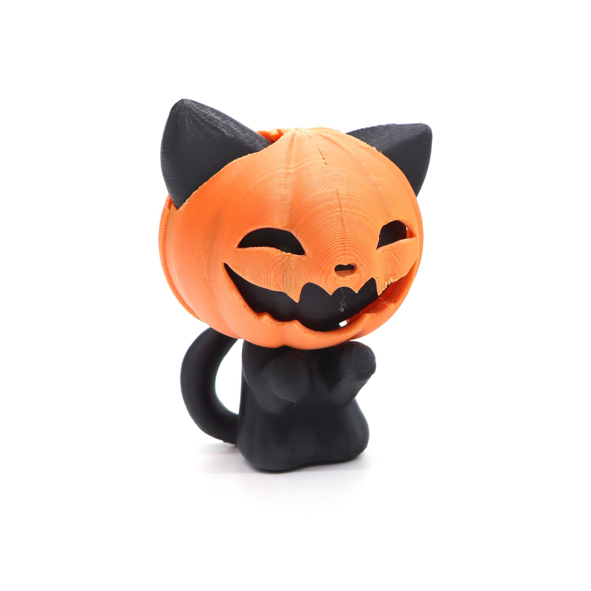 3D Printed Halloween Pumpkin Kitten Decoration for Home Party