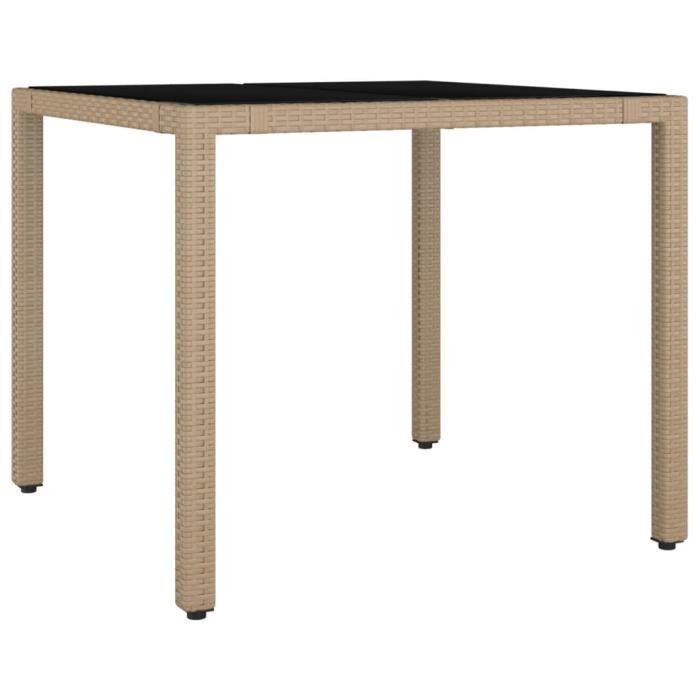 VidaXL Table de jardin plateau en verre Résine tressée verre trempé 319550