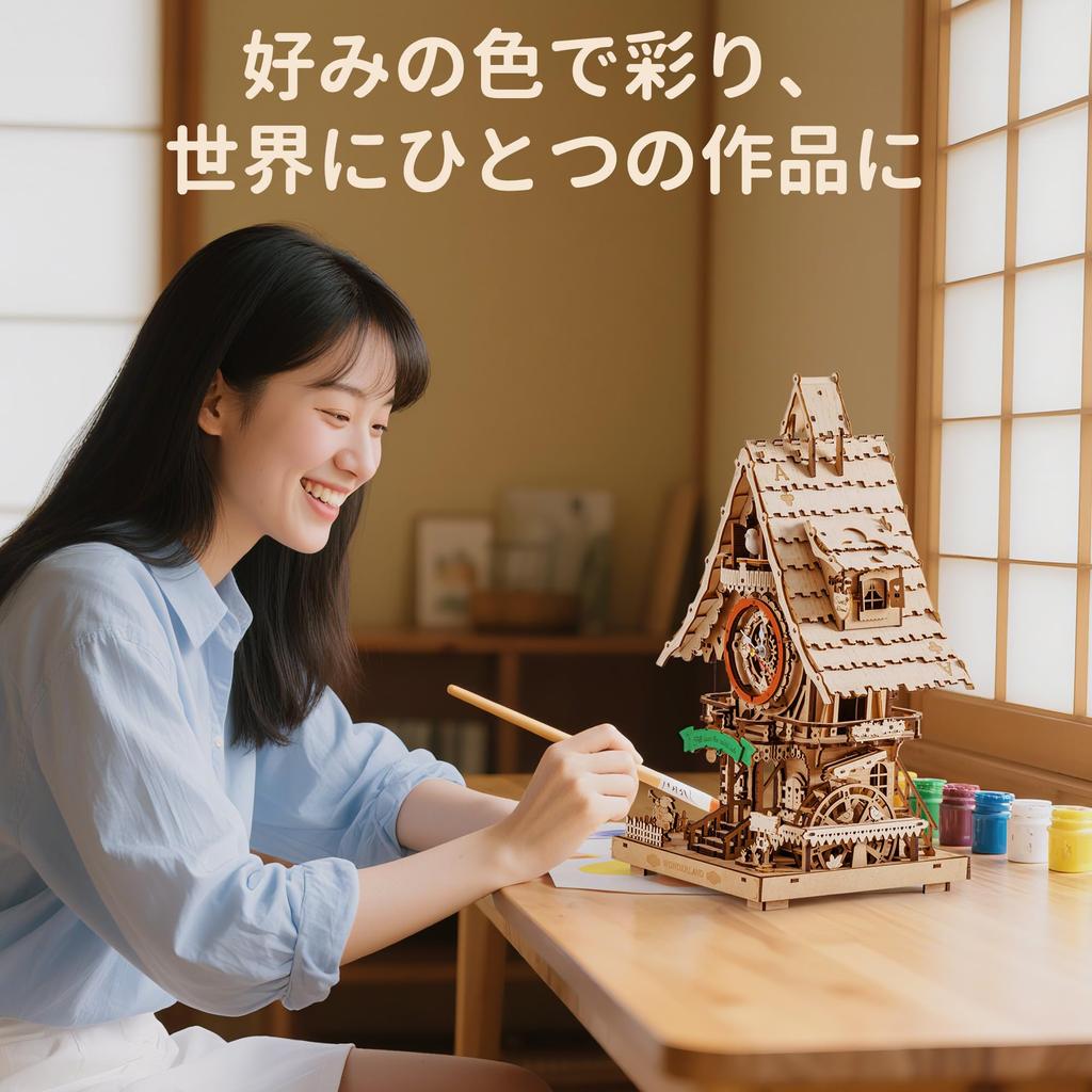 ROBOTIME 3D Wooden Mechanical Cuckoo Clock with Soothing Sound and Moving Mechanical Craft DIY Craft Science and STEM Education for Full of Sense of