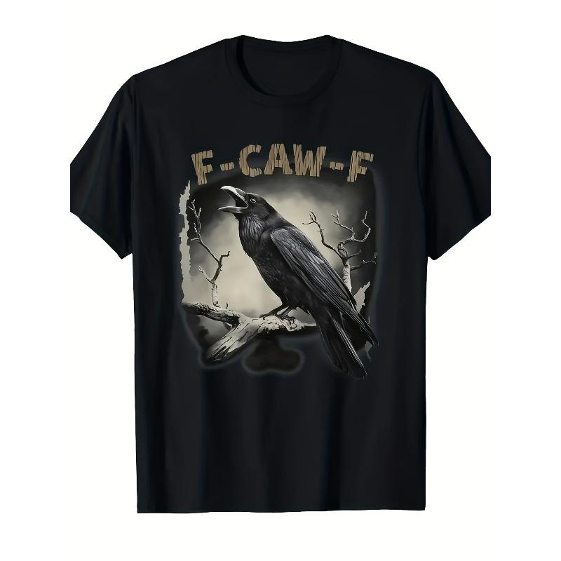 

European sizes Men S Amusing Crow Pattern T-Shirt - F-CAW-F Smiling Bird Design, Black Casual Short-Sleeve Round Neck T-Shirt 4XL чорний