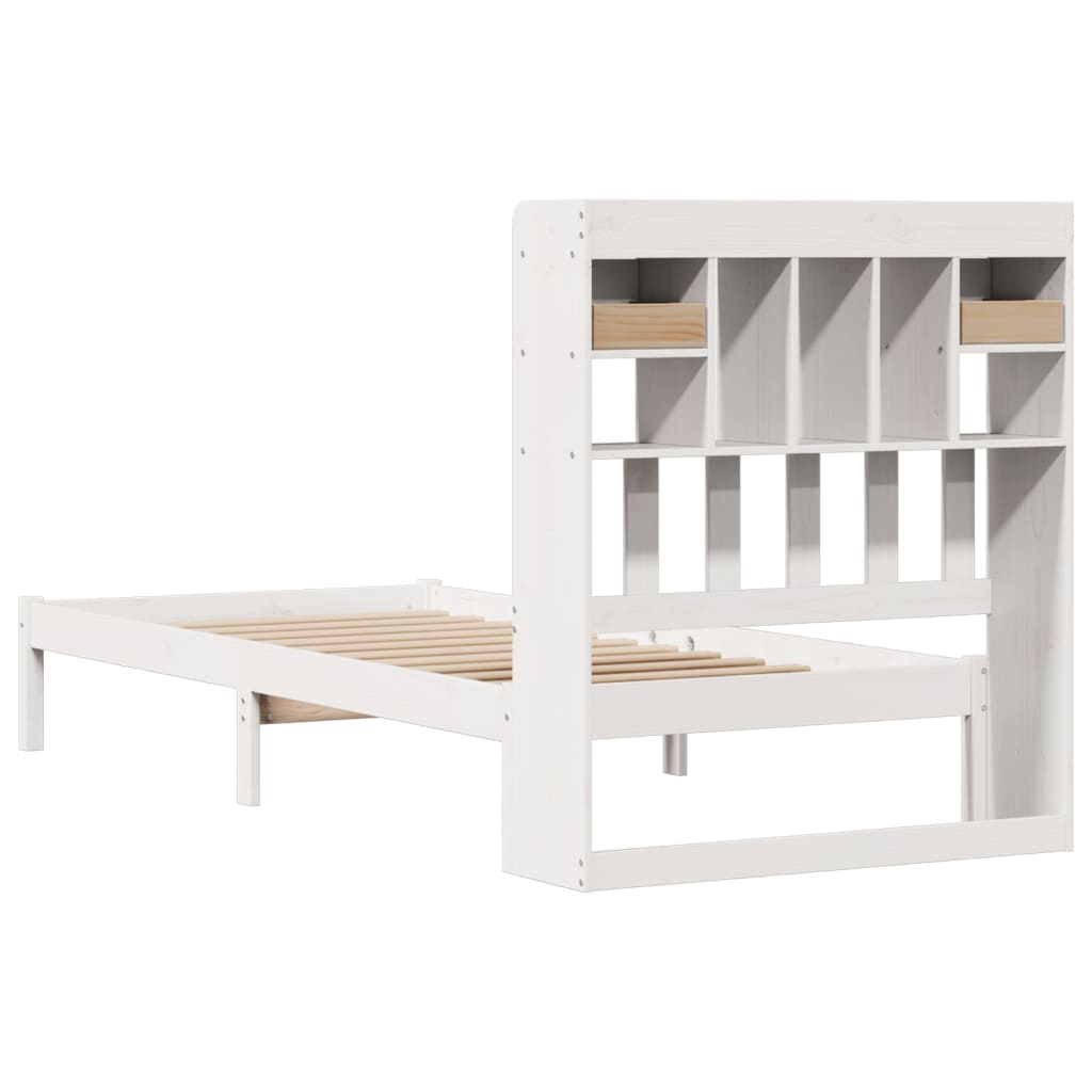 Solid Wood Bed with Shelf Without Mattress White 90x190 cm Pine