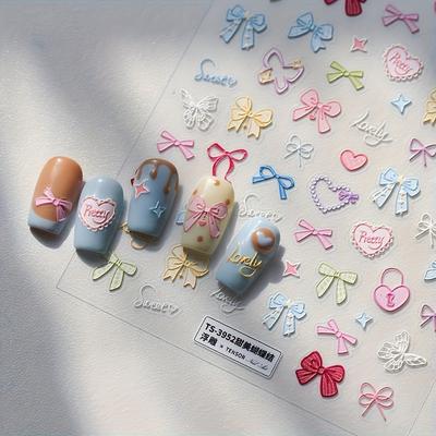 Süße Schleife Geprägte Nail Art Aufkleber, Frühling/Sommer Niedliche Nagelabziehbilder, DIY Aufkleber, Papiertassenaufkleber, Maniküre Dekorationen Geeignet Frauengeschenke