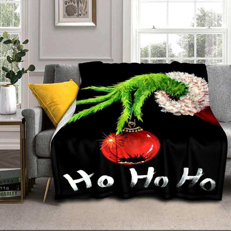 Green Monster Christmas Spirit Blanket Flannel Blanket for Bed, Sofa, Camping, Hiking, Picnic Essentials, Gift for Family Fan Gifts