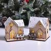 Merry Christmas DIY Xmas Wooden House Glowing Castle Mini Luminous Cabin Xmas Ornaments Home Decoration
