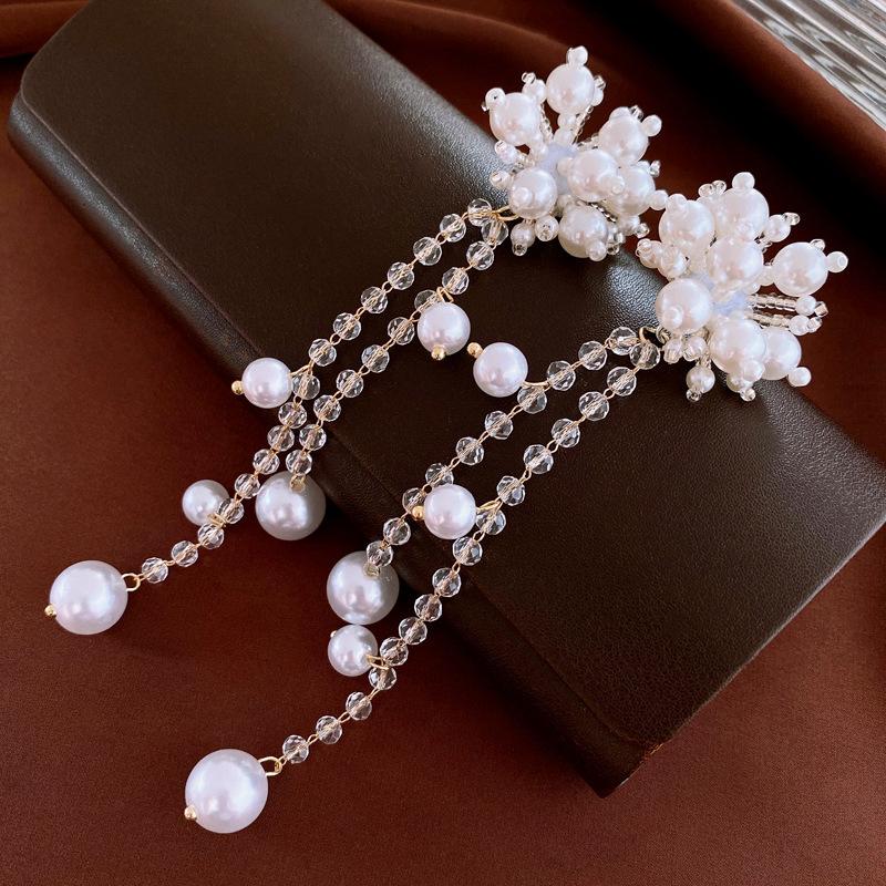 

Французские ретро серьги с жемчужной бахромой, преувеличенные нишевые серьги высокого класса, модные универсальные серьги с темпераментом