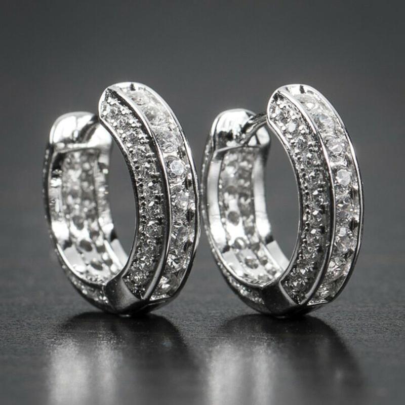 Huitan Small Round Hoop Earrings for Men/Women Shiny White Zirconia Simple Stylish Daily Wearable Earring Unisex Fashion Zircon