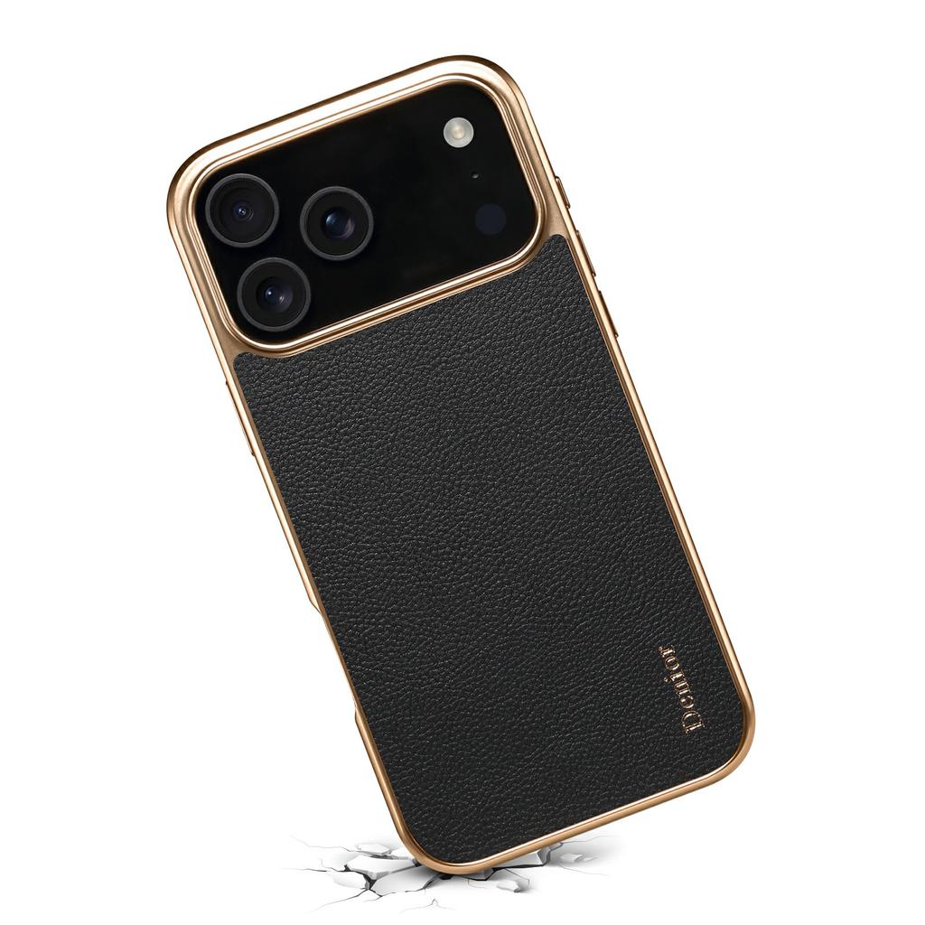 DENIOR Deksel til iPhone 17 Pro Ekte kuskinnbelagt PC+TPU Elektroplettert telefondeksel