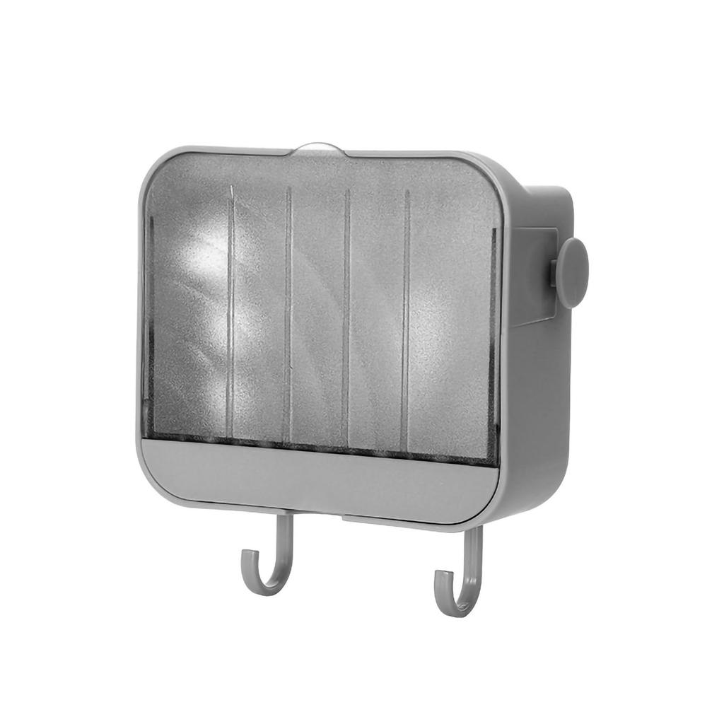 Soap Holder Punch Free Wall Mounted Durable PP Double Layer Double Hook Design Soap Storage Box for Bathroom Grey