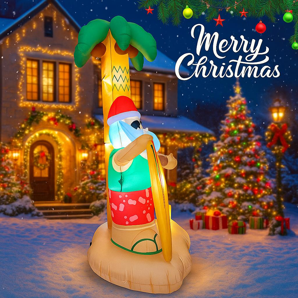 7.87FT Inflatable Santa Toy Tropical Beach Palm Tree Decorations for Yard Xmas Supplies LED Lights Home Ornaments Holiday Gift
