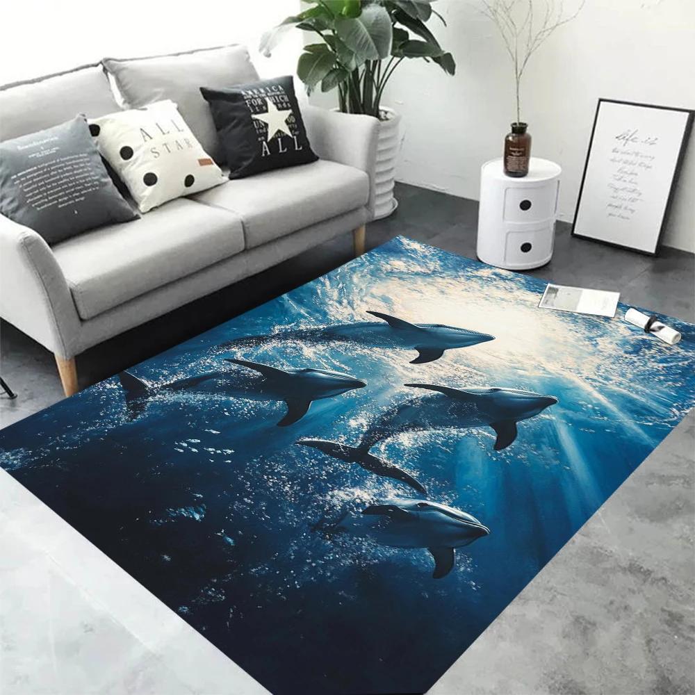 Alfombra de Tiburones Saltando Fuera del Agua Alfombra Divertida de Tiburón para el Piso Alfombra para Lavandería Decoración para Lavandería Balcón Alfombras Infantiles para Sala de Estar Alfombras de Noche