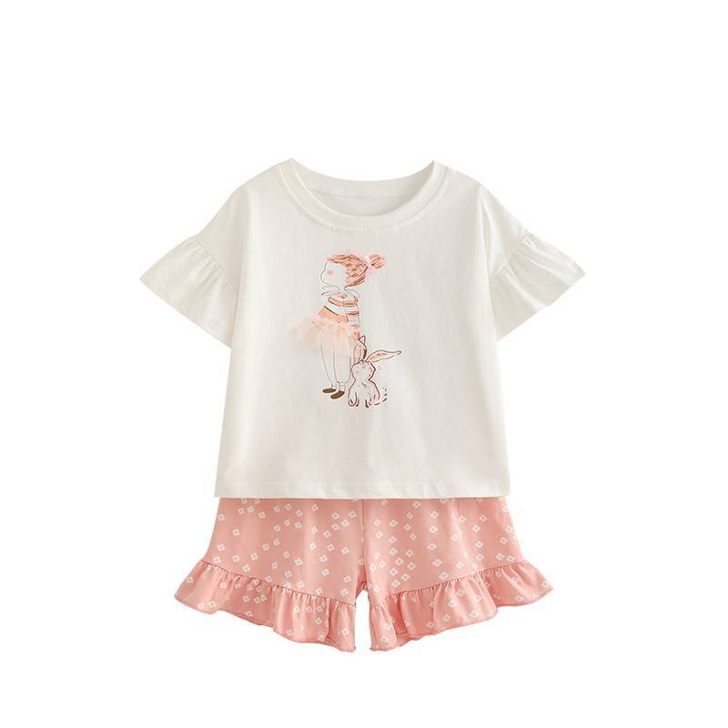 Mädchen Sommer Outfit Zweiteilig Baumwolle Kurzarm Hose Set Für Kinder 3-8 Jahre