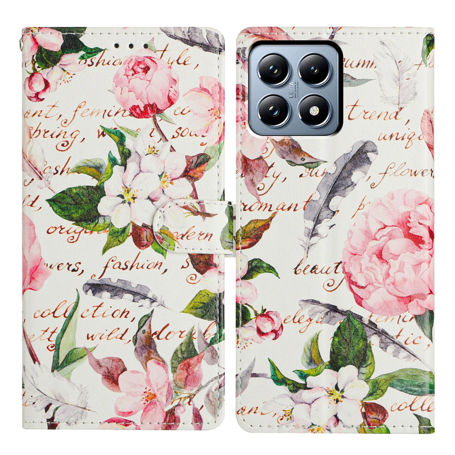 

For Xiaomi 15T Case Pattern Printing Wallet Stand Flip Leather Phone Cover with Strap Green Leaves Flowers