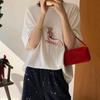 COR Women's White Embroidered Casual T-Shirt - Early Spring Loose Fit, Slim Short-Sleeved Knit with Lamb Design.