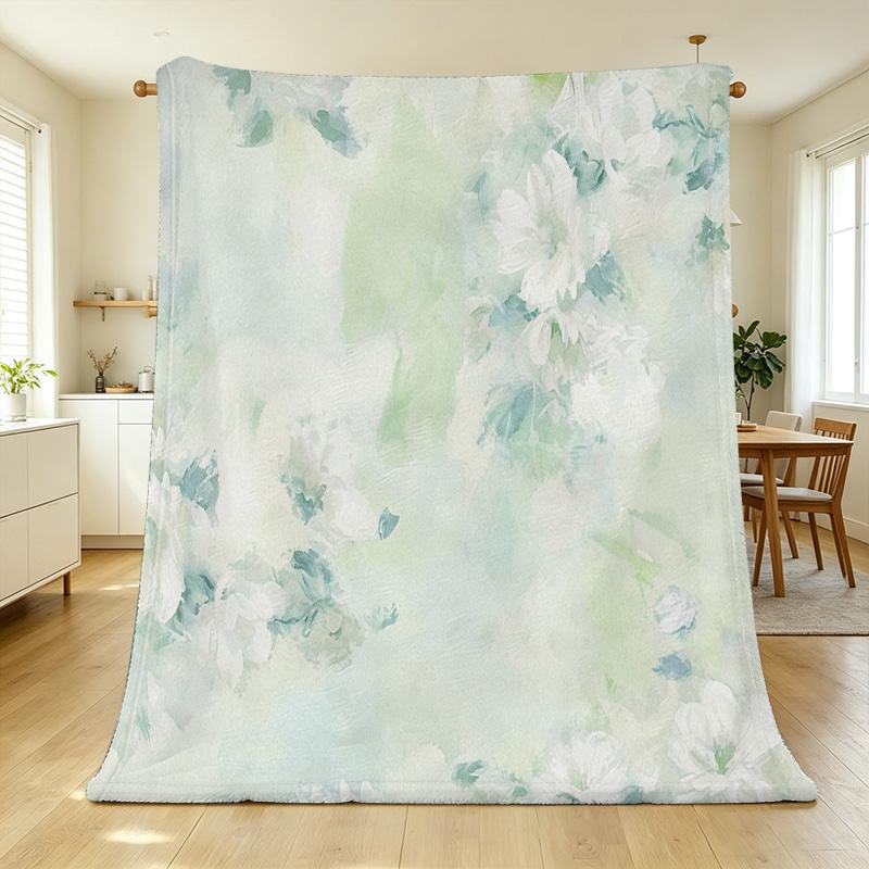 Soft Plush Flannel Blanket - Delicate Floral Design, Warm Cozy Single Bed Throw for Bedroom, Home & Holiday Use