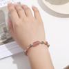 Strawberry Quartz Beaded Bracelet With Matte Gray Moonstone Engraved Pixiu Charm Women Elegant Minimalist Style