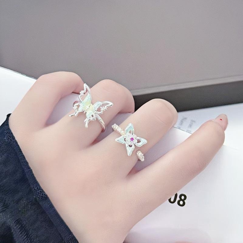 Korean Temperament Fashion Gentle Small Fresh Gradual Change Enamel Butterfly Open Ring Light Luxury Personality Sweet Ring Woman