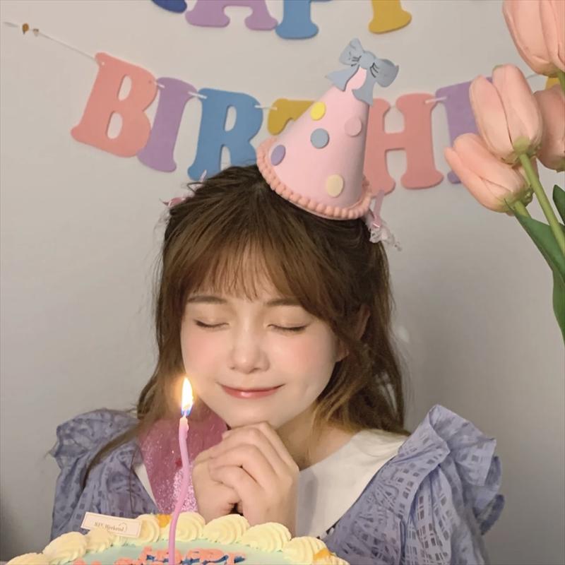 Korean Happy Birthday Pink Bow Polka Dot Non-Woven Hat for Cute Girls - Internet Celebrity Photo Prop