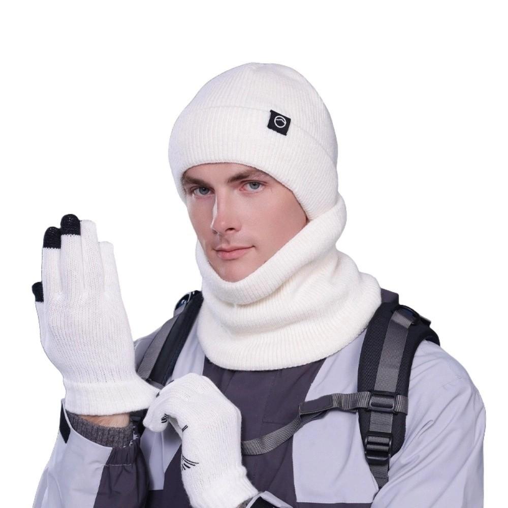 

Комплект шапка-бини, зимние перчатки и манишка в корейском стиле, однотонный белый