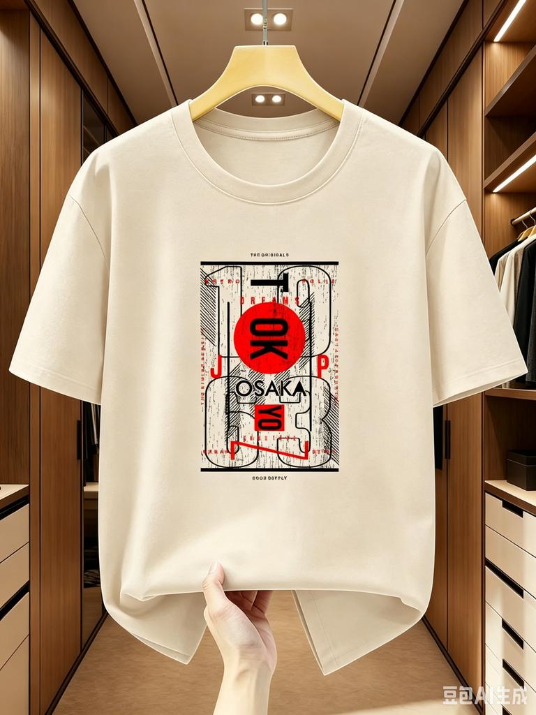 Cotton Unisexs Summer Tshirt for Casual Street Style Printed with Japanese Osaka Characters Loose and Trendy Short Sleeve