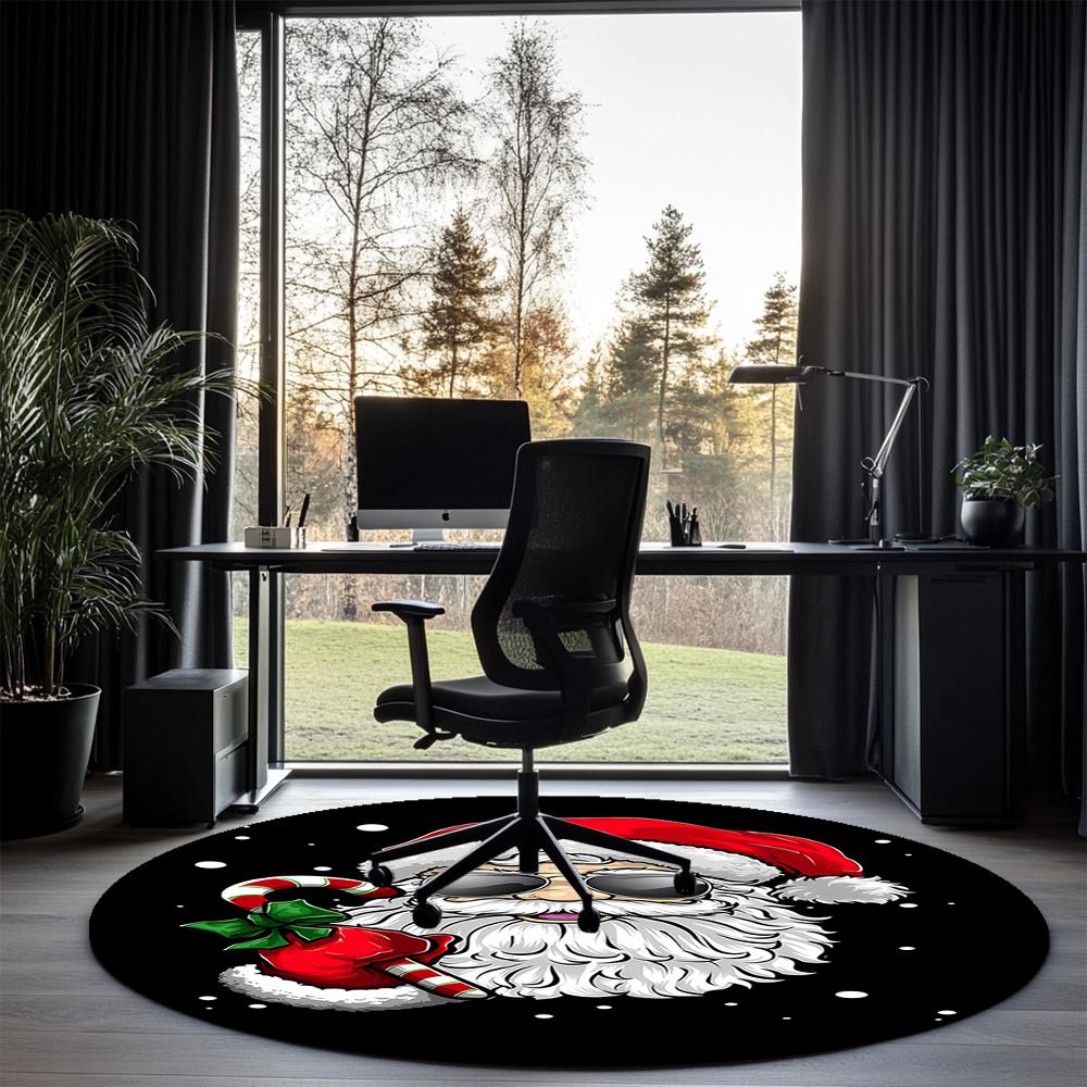 Christmas Santa Claus Printed Round Rug Carpet Chair Rug Area Rug Entryway Doormats,for Office Chair Living Room Bedroom Kitchen Room.