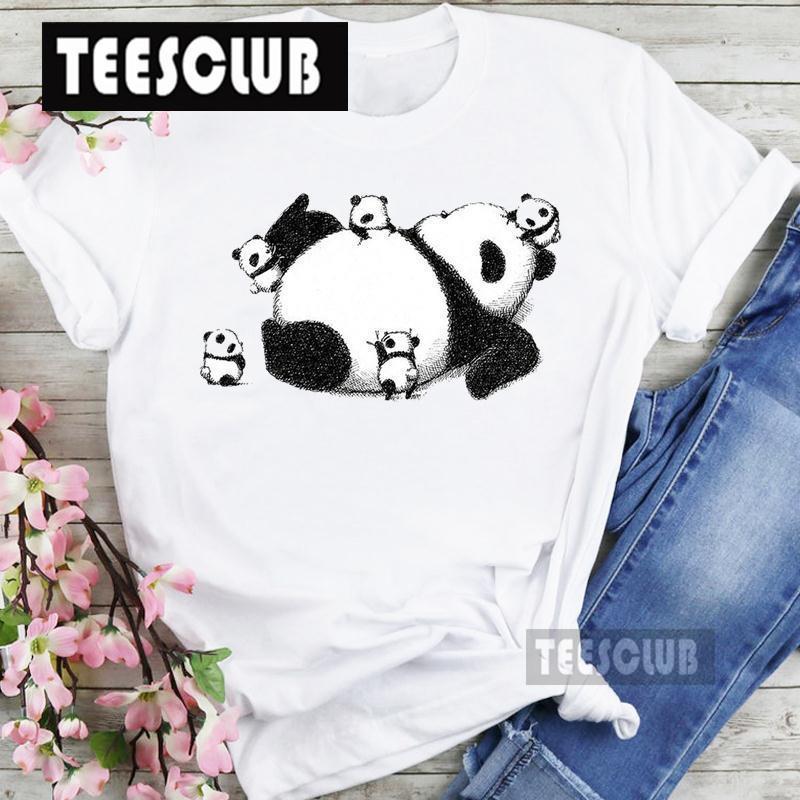 Cute Panda Black & White Personalized T-shirt Short-Sleeved round Neck Top for Men And Women Cartoon Bear Design Summer polyeste