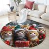 Christmas Kittens Round Area Rug,Carpet Rug for Living Room Bedroom Sofa Playroom Decor,Non-slip Floor Mat