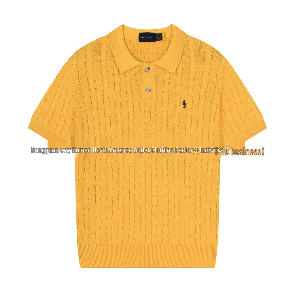 Męska dzianina wiosenna polo z logo małego konia, czysta bawełna, krótki rękaw, sweter z kołnierzykiem