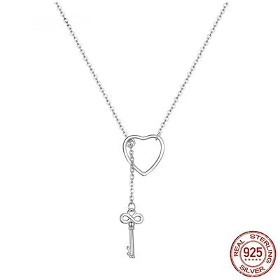 S925 Sterling Silber Sweet Key of Heart Lock Gliederkette Halsketten & Anhänger Damen Luxus Sterling Silber Schmuck