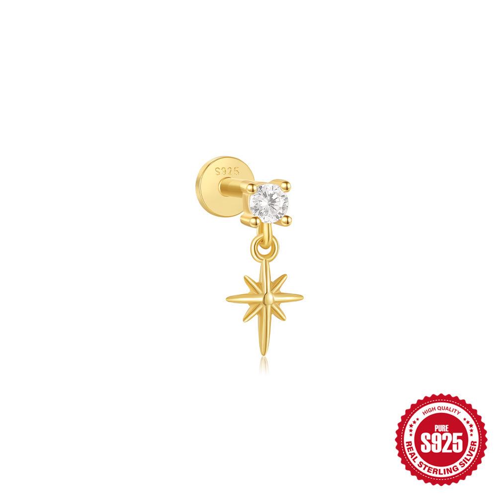 Fashion S925 Sterling Silver Love Double Buckle Crown Inlaid Daily Wear Cartilage Spiral Puncture Stud Earrings