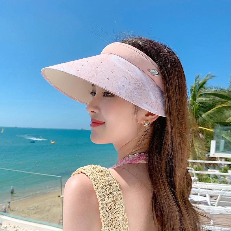 Summer Outdoor Sun Hat, Women's Shiny Diamond Large Brim, Empty Top Hat, Versatile, Small Face, Sun Protection Hat