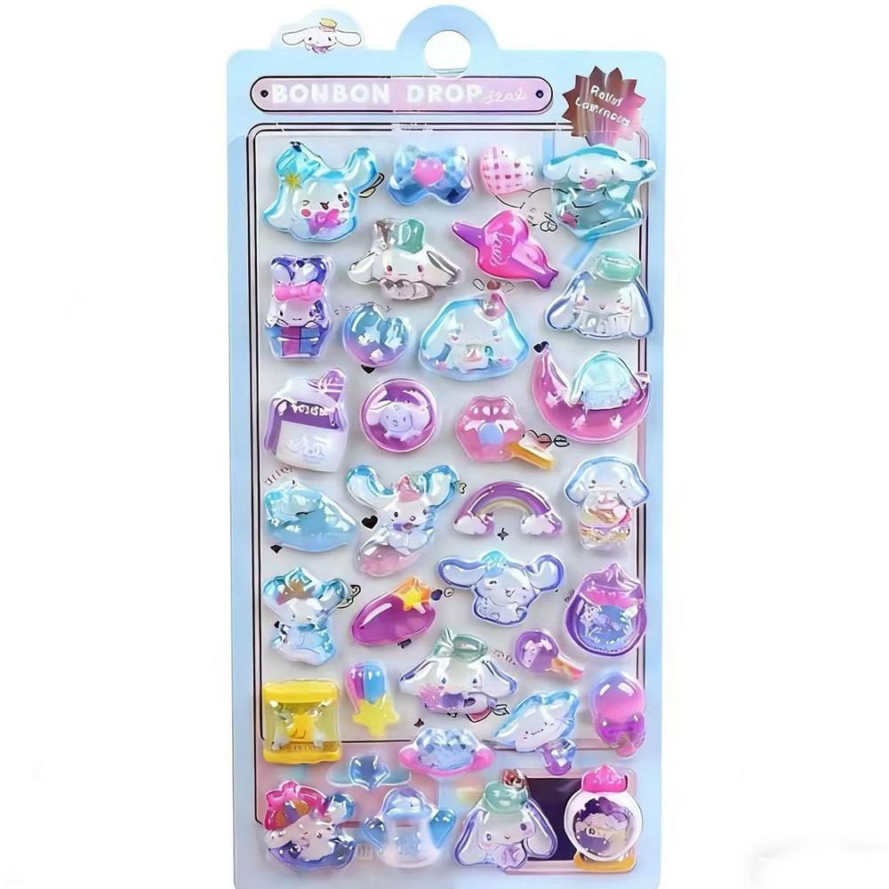 Luminous Cute Sanrio 3D Relief Stickers Kawaii Girls Kuromi Cinnamoroll My Melody Crystal Decals Kids Decoration Sticker Packs