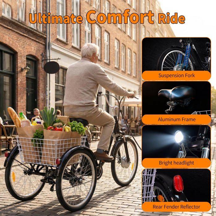 6MSKS 24" elektrische driewieler 250W krachtige motor 36v15ah afneembare batterij langste actieradius 31 mijl recreatie
