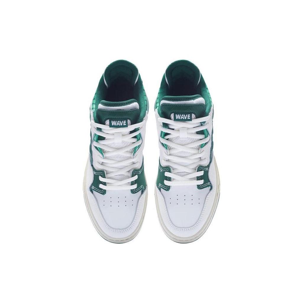 Li Ning Wave Pro Synthetic Leather Abrasion Resistant Breathable Low top Skateboard Shoes Women's White Green AECS092-1