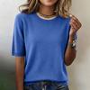 Suéter de Punto de Manga Corta para Mujer, Jersey Casual de Cuello Redondo, Ligero, Suave, con Dobladillo de Canalé, Top para Uso Diario