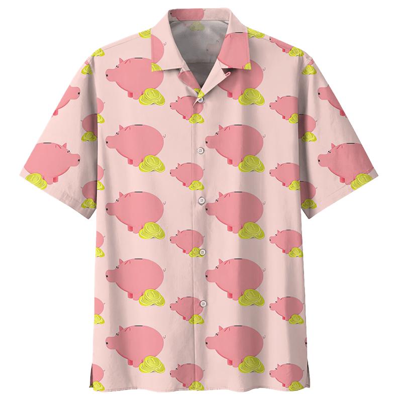 Cartoon Schwein Muster Hawaiihemd für Herren 3D Gedruckte Tiere Kurze Ärmel Sommer Revers Übergroße Hemden Street Button Blusen