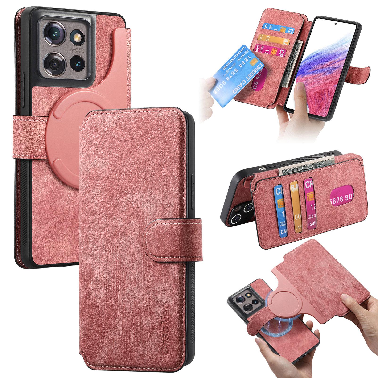 

For Motorola Edge 50 5G Magnetic Case CASENEO Detachable Leather Phone Wallet Cover Pink