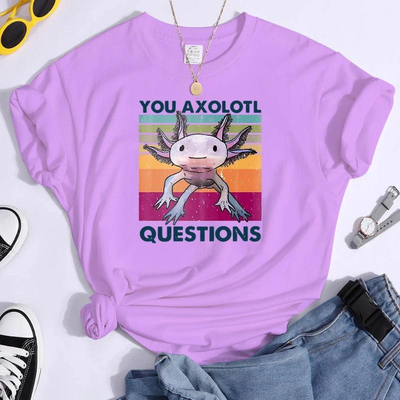 Funny I Axolotl Questions Print T-shirt Women Men Casual Graphic Print Tshirt Cute Salamander Print Tshirts Cool Shirts