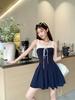 Marineblau schick figurbetontes Pendel Trägerkleid neu High-End-Kleid Damen Sommer