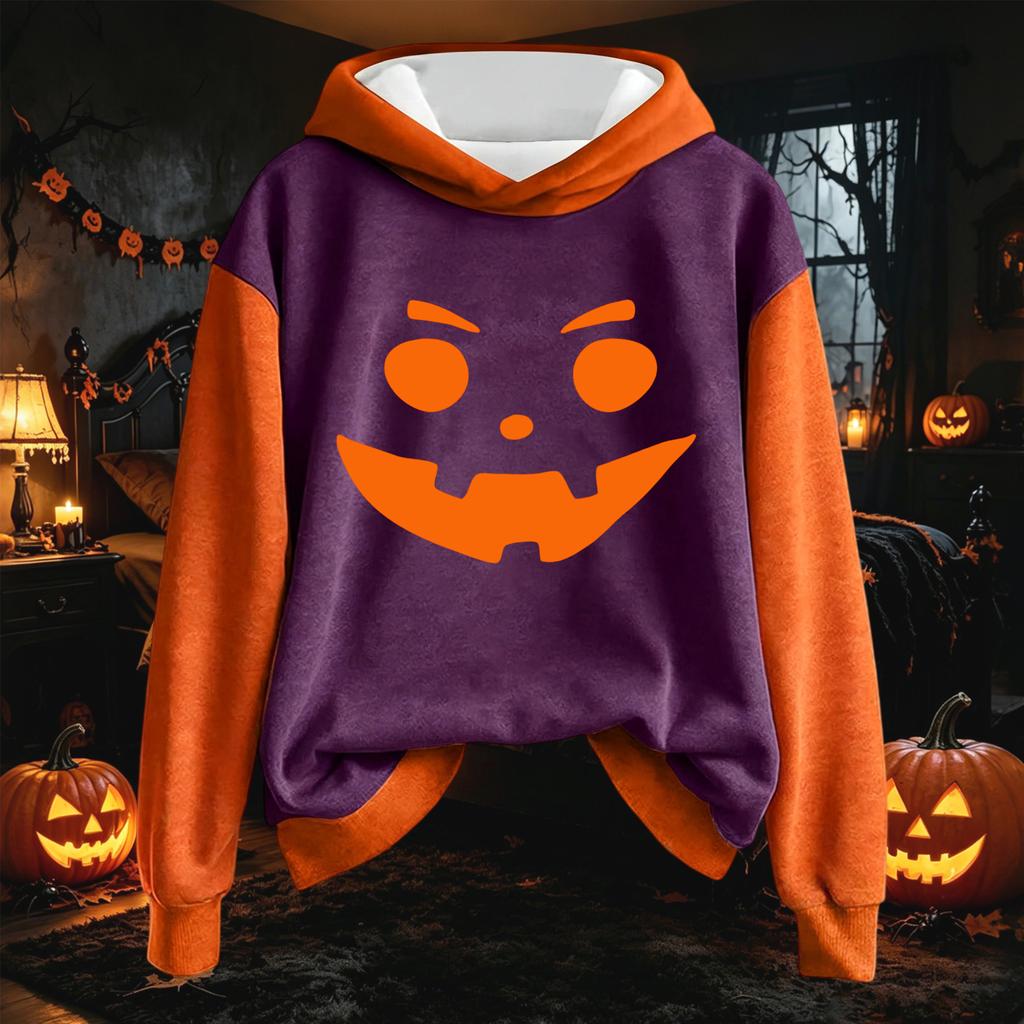 Women's Halloween Print Hoodie Sweatshirt Long Sleeve Pullover with Drawstring