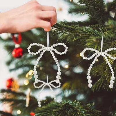 Adornos Navideños de Lazo de Perla Falsa Lazos de Cuentas de Perla Falsa Blancos Adorno Colgante Lazo Decorativo para Copa de Árbol para Boda, Despedida de Soltera, Baby Shower, Decoración de Cumpleaños
