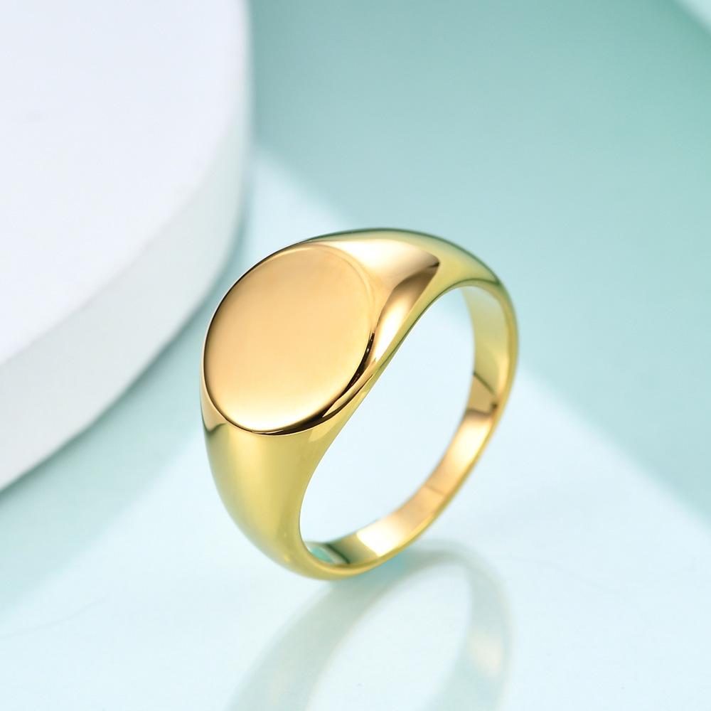 18K Gold Stainless Steel Cross Ring - 12MM, Smooth Surface, Versatile Design with Customizable Laser Logo for Women