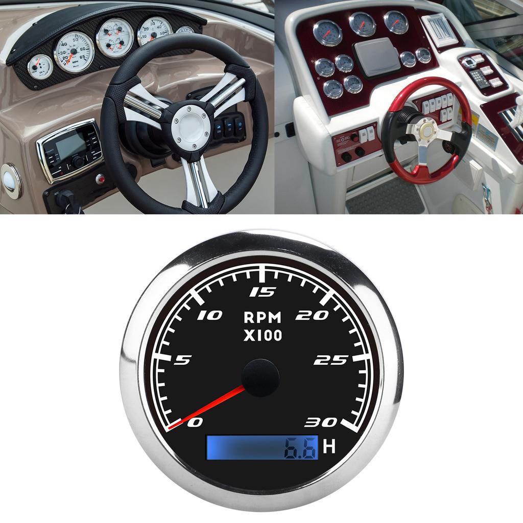85mm Pointer Tachometer RPM Tacho Gauge IP67 Stainless Steel Universal for Car Boat Marine
