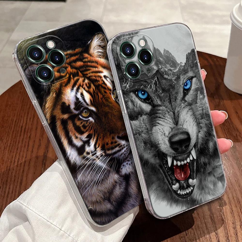 Wolf Löwe Tiger Tier Transparente Hülle Für Apple iPhone 17 16 15 14 13 12 11 Pro Max 16 Plus 16E 17Air 17Pro Handyhülle Funda