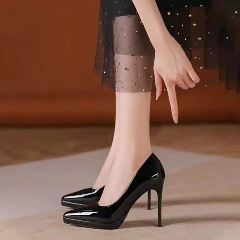 Black Heels 2025 Spring New Pointed Patent Leather Solid Color Bag Head High Heels Women Commuting Ladies Shoes Womens Shoes